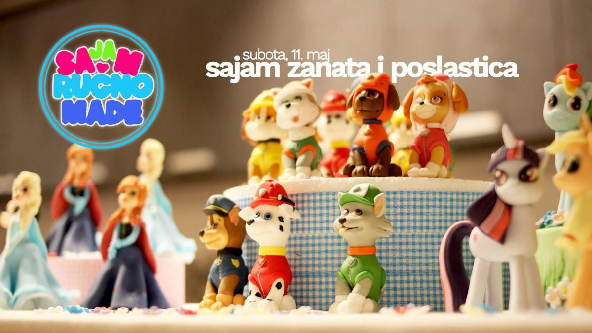 Vizual za Sajam zanatstva i poslastica na kojem se nalaze figurice za torte napravljene za torte.