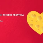 Najava za 10. Balkan Cheese Festival. Crvena pozadina sa sirom u obliku srca.