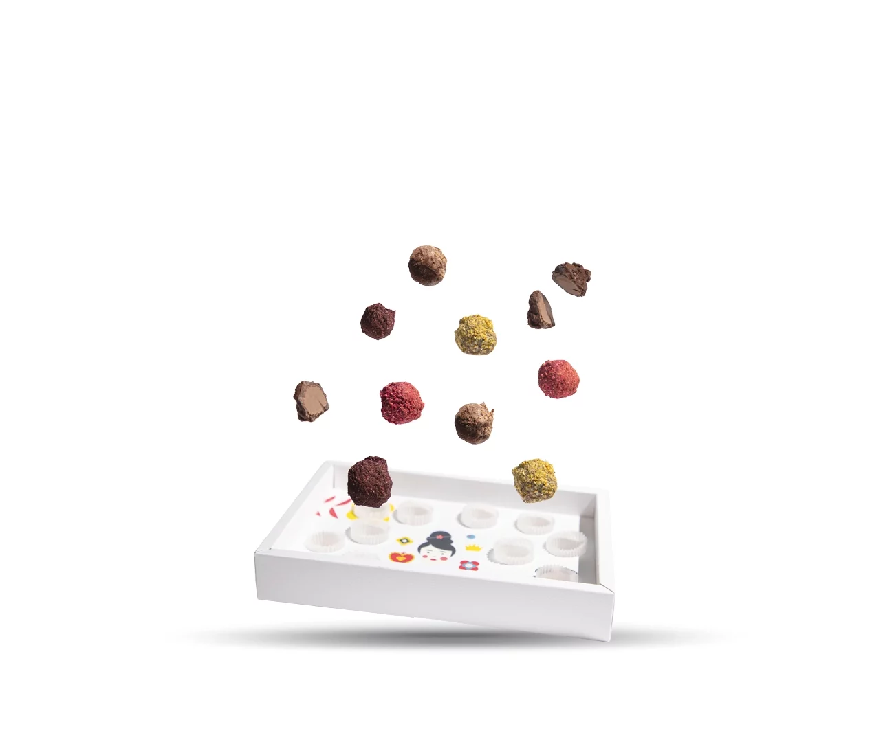 Kutija sa deset Aguara čokoladnih tartufa sa pastom od pistaća, lešnika, oraha i badema, ručno rađenih i upakovanih u jedinstveno dizajniranu kutiju posvećenu ženama.