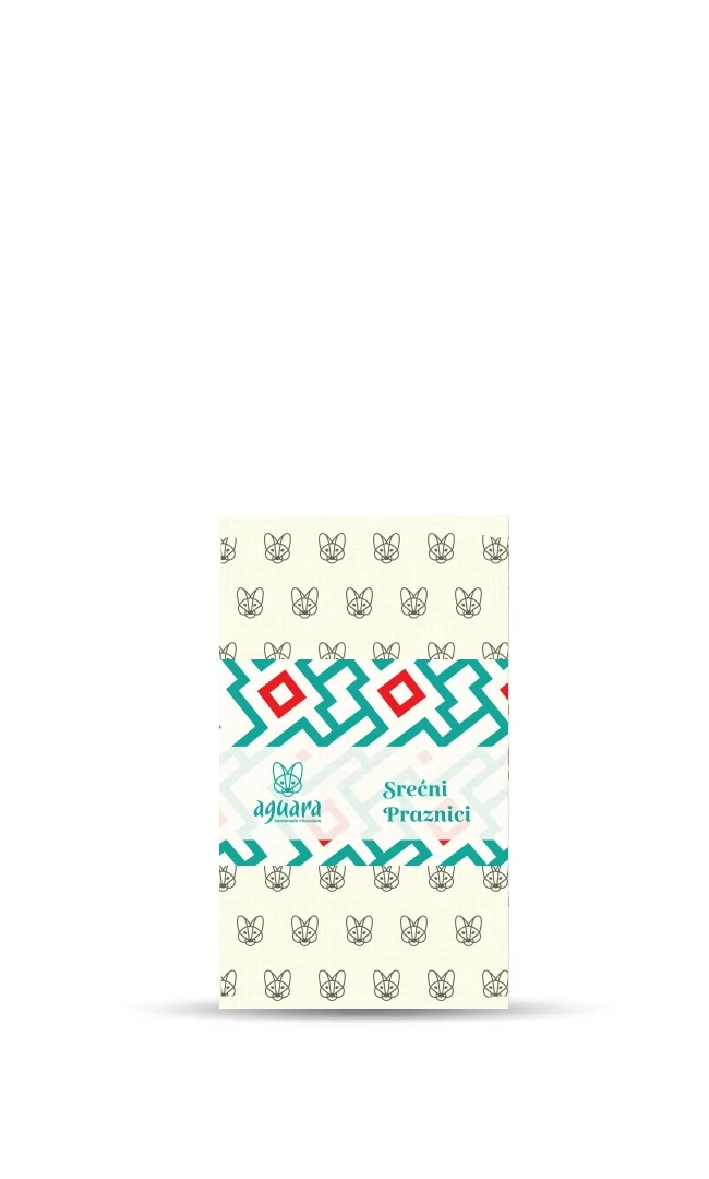 Aguara čokolade sa trakom koja obmotava tri čokolade Pakovanje Srećni praznici