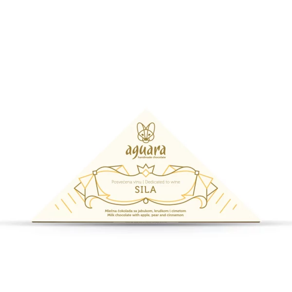 Trouglasta čokolada čokoladeposvećene vinu Sila. Na ambalaži se nalaze linijski elementi koji predstavljaju elemente srpske tradicije.