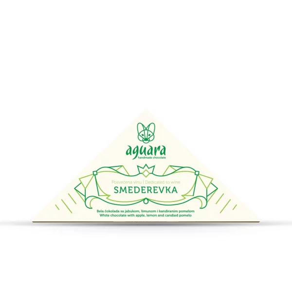 Trouglasta čokolada čokoladeposvećene vinu Smederevka. Na ambalaži se nalaze linijski elementi koji predstavljaju elemente srpske tradicije.