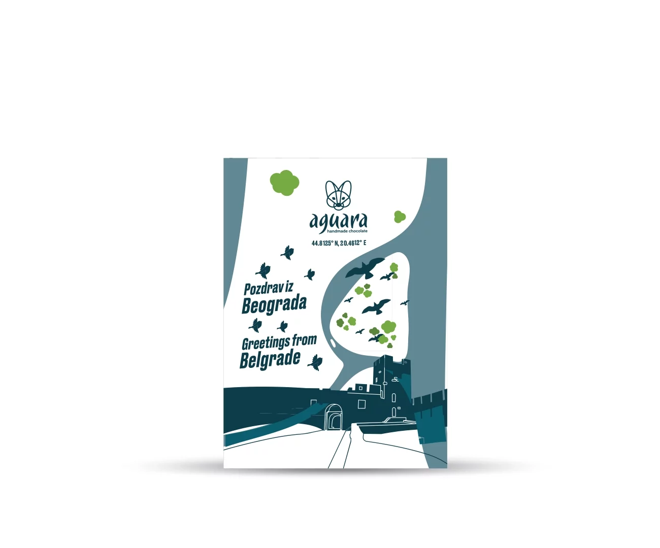 Poklon čestitka Pozdrav iz Beograda na kojoj se nalaziušće Save u Dunav, veliko ratno ostrvo i kalemegdan.