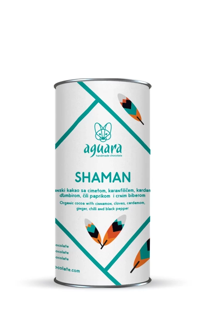 Aguara organski sirovi kakao prah “Shaman” sa cimetom, karanfilićem, kardamomom, đumbirom, čili paprikom i crnim biberom.